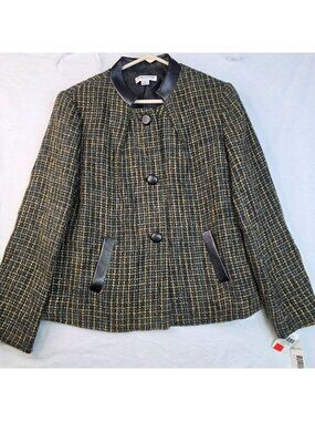 Vintage Pendleton Tweed Blazer Jacket 10 Black Gold Wool British Business Formal
